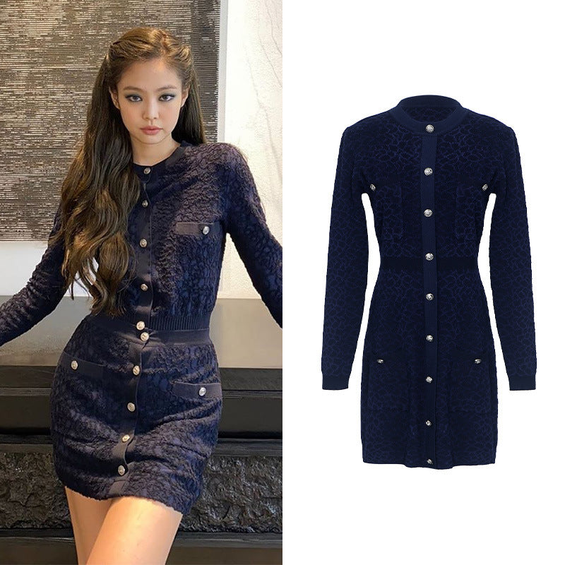 Kim Jennie inspired Ladylike temperamental knitted dress