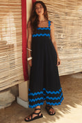 Women’s Summer Floral Suspender Dress – Wavy Pattern A-Line Beach Maxi