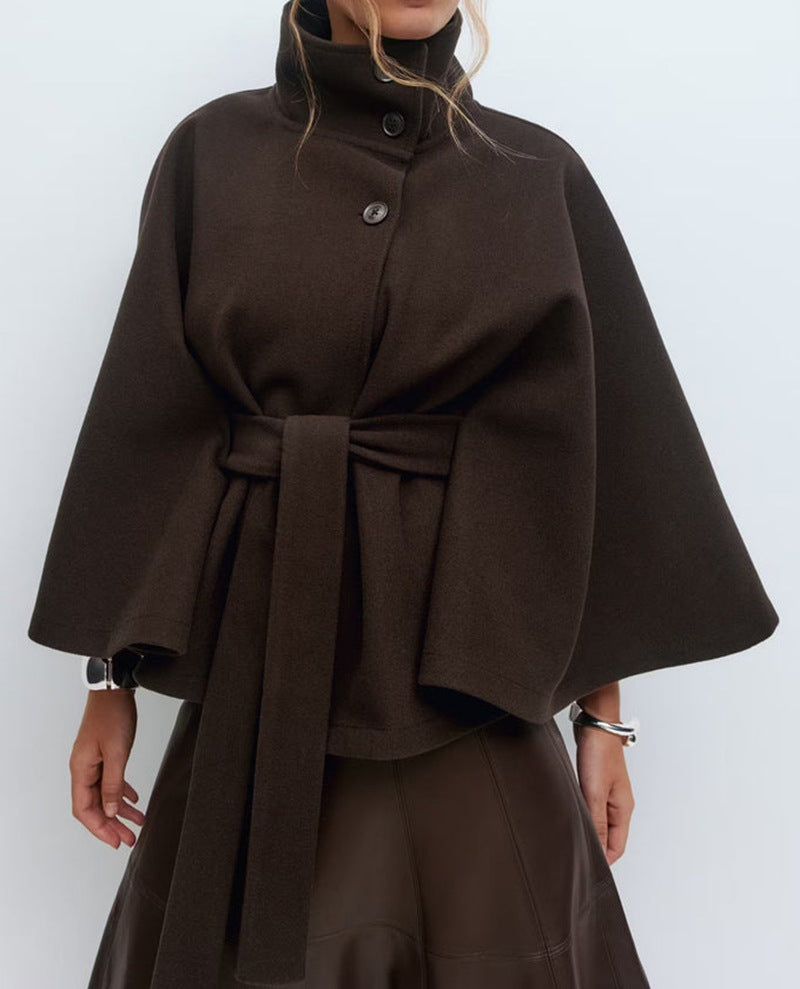 Stylish Women’s Outwear – Loose Fit High Neck Batwing Sleeve Trench Coat