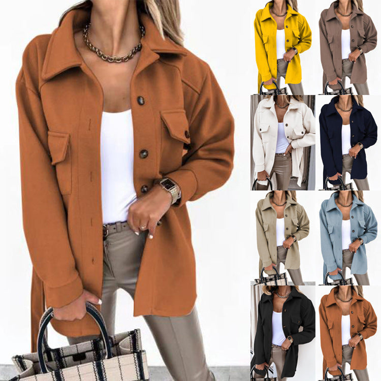 Reversjacke Mode Casual Einreihiger Mantel mit Gürtel Frühling Herbst Damenbekleidung