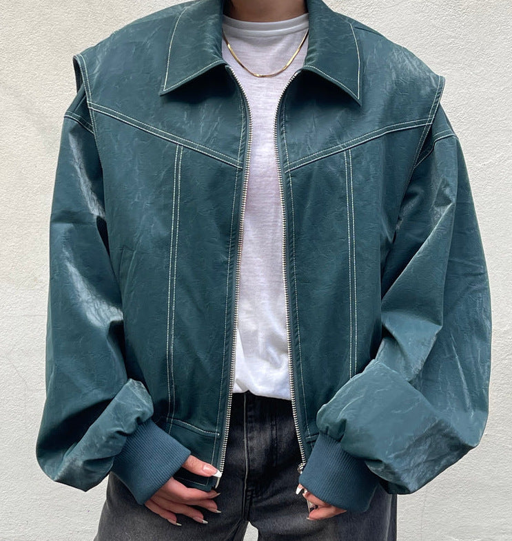 Lockere Mode Revers Jacke Reißverschluss Coole Langarm Reißverschluss Moto Biker Lederjacke Damenbekleidung