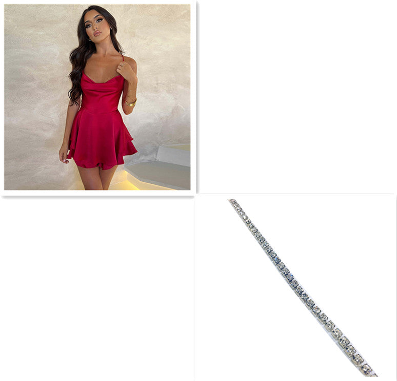 Eleganter Party-Minikleid – Satin, schmale Träger, rückenfrei, zum Schnüren