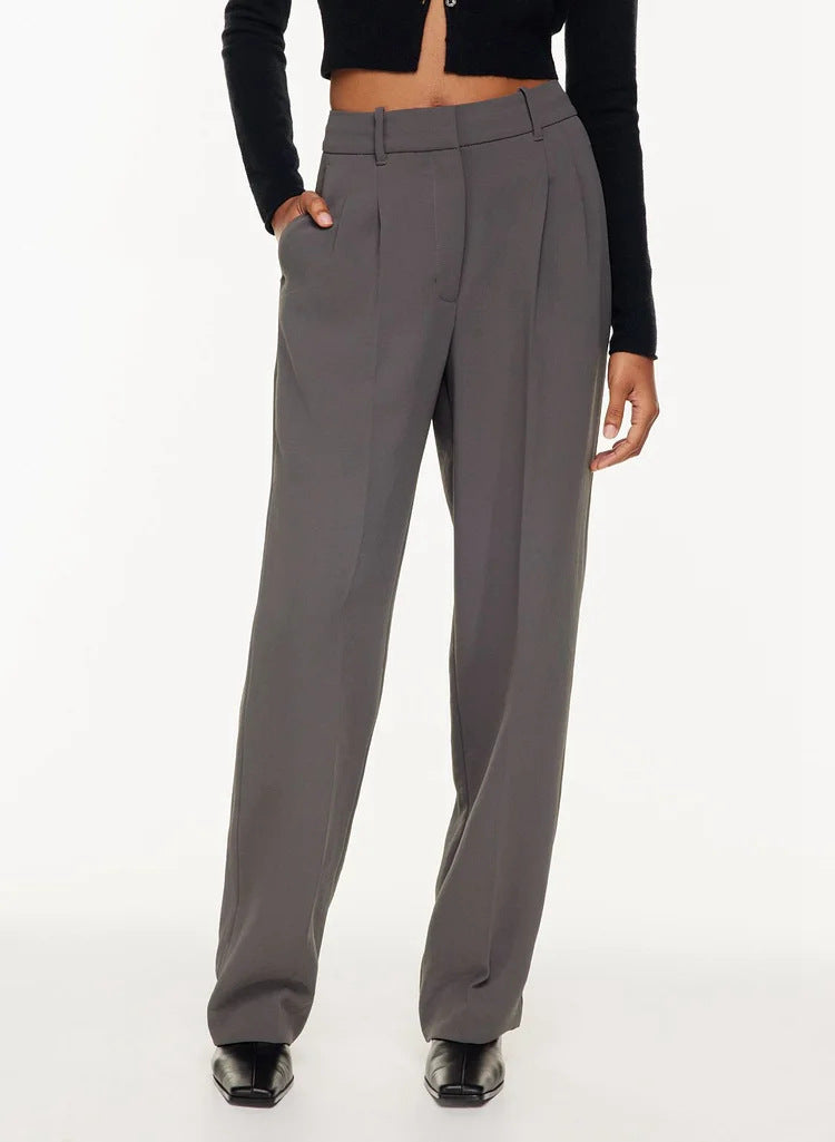 High-Waist-Hose mit geradem Bein, Taschen und weitem Bein, Freizeithose für Damen