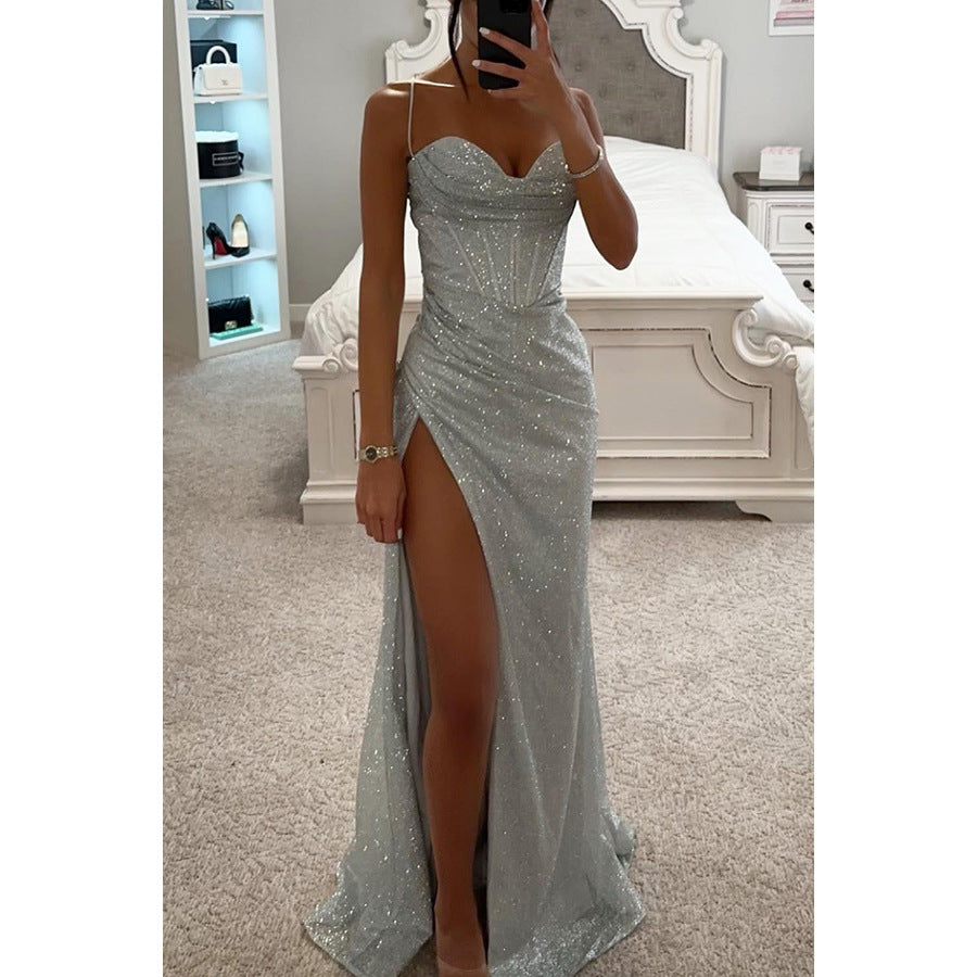 Damen ärmelloses V-Ausschnitt Maxikleid – Uni A-Linie