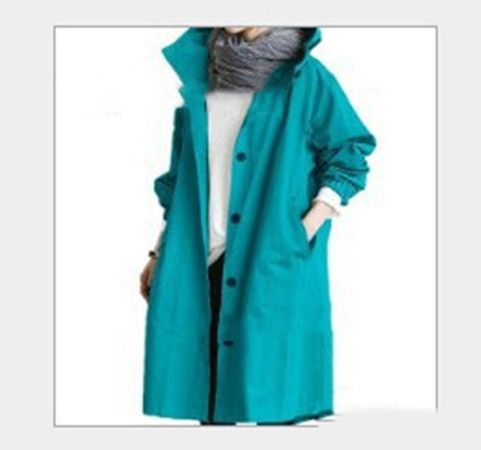 Damen Windbreaker Jacke Lässig Locker Knopf Taschen Kapuze Schnelltrocknend Winddicht Wasserdicht Kleidung für Outdoor Wandern Camping