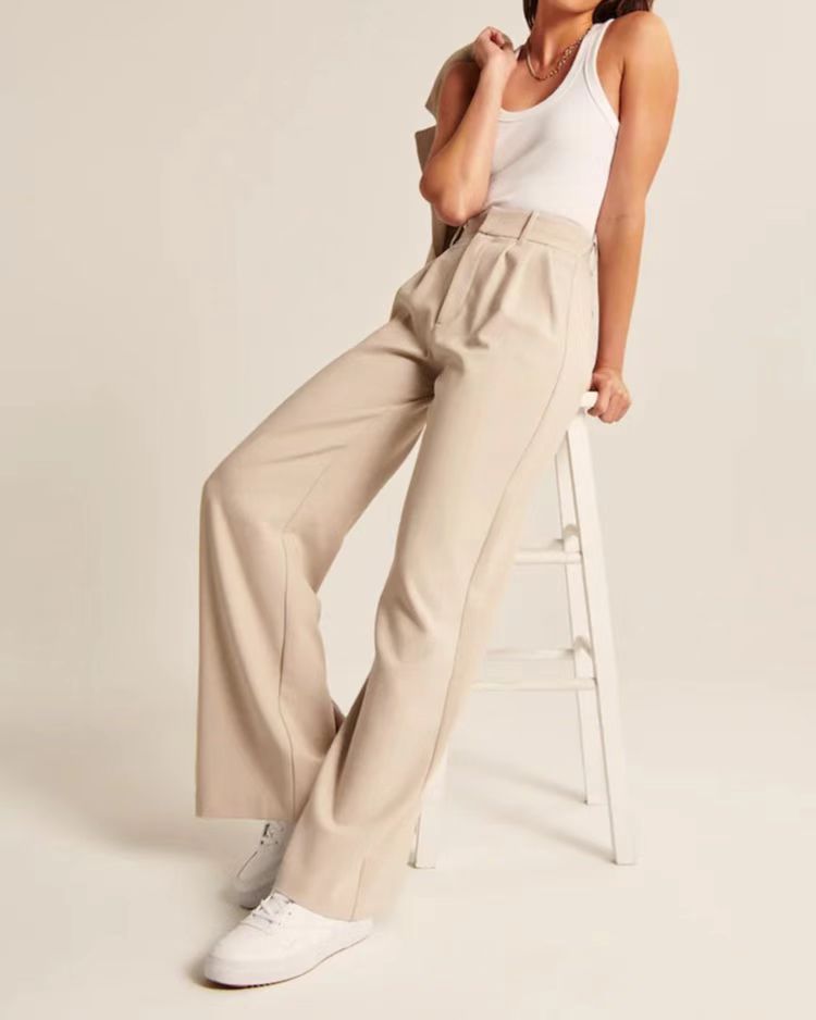 High-Waist-Hose mit geradem Bein, Taschen und weitem Bein, Freizeithose für Damen