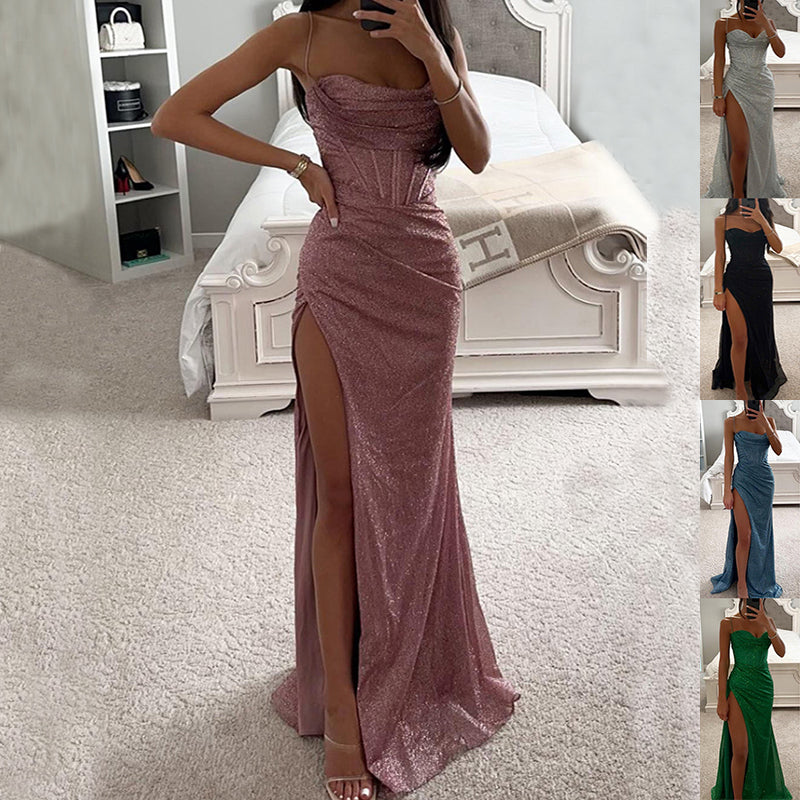 Damen ärmelloses V-Ausschnitt Maxikleid – Uni A-Linie