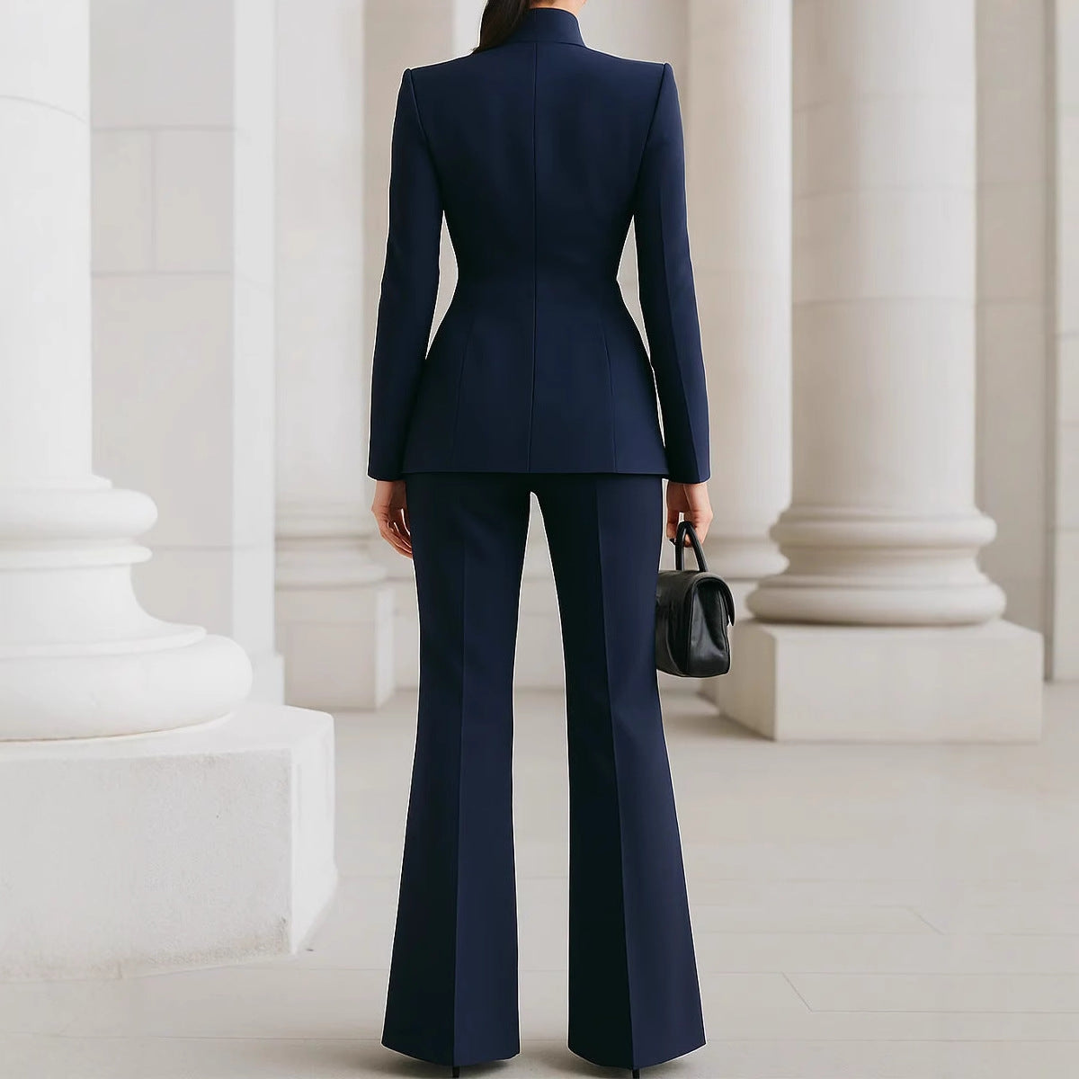 Eleganter zweiteiliger Damenanzug – Langarm-Blazer & Hose mit weitem Bein
