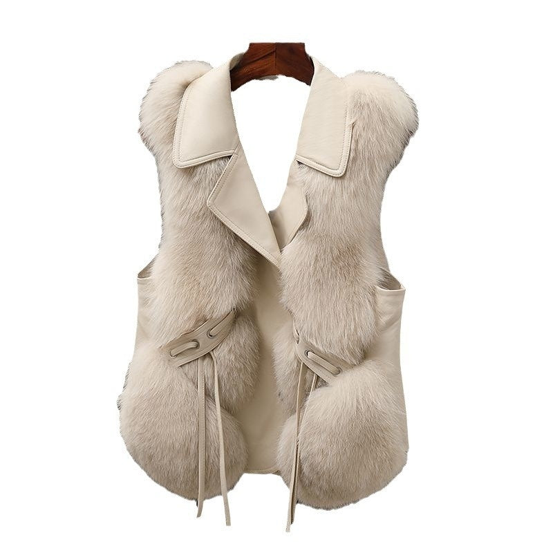 Pelzweste Kurzmantel Herbst und Winter Neue Patchwork Winterfuchs Pelzjacke Damen Kurzer Kunstpelzmantel Elegante Weibliche Warme Weste