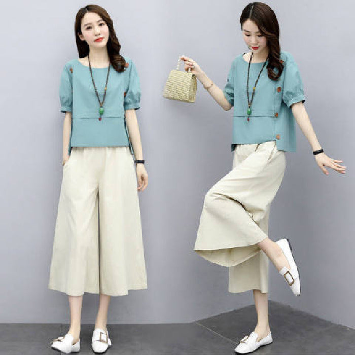 Youthful Wide-leg Pants Set Loose-fitting And Slimming