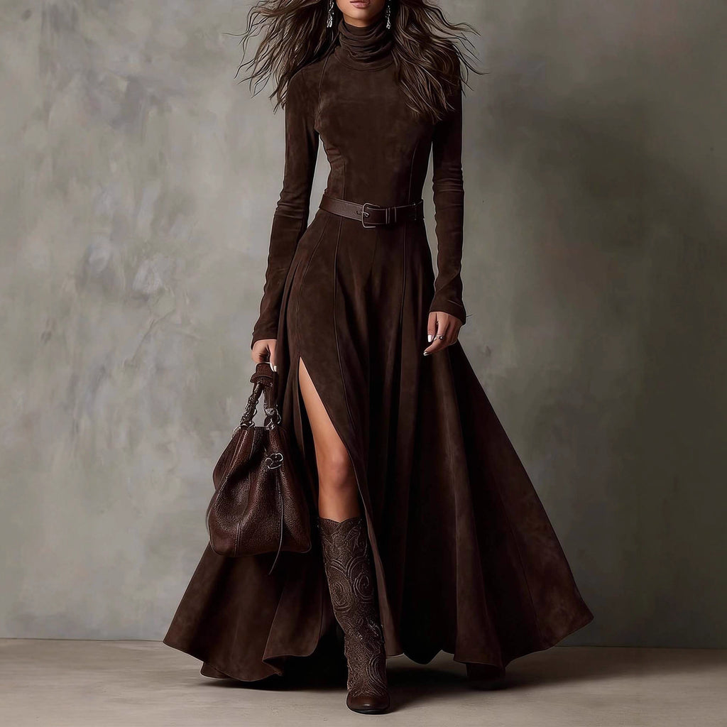 Langes stylisches Kleid mit GürtelEuropäische und amerikanische Mode
