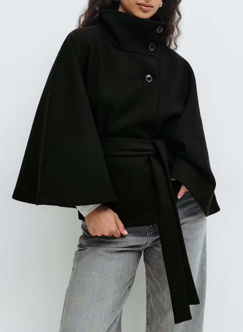 Stylish Women’s Outwear – Loose Fit High Neck Batwing Sleeve Trench Coat