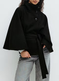 Stylish Women’s Outwear – Loose Fit High Neck Batwing Sleeve Trench Coat