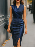 V-neck Sleeveless Chic Striped Vintage Dress