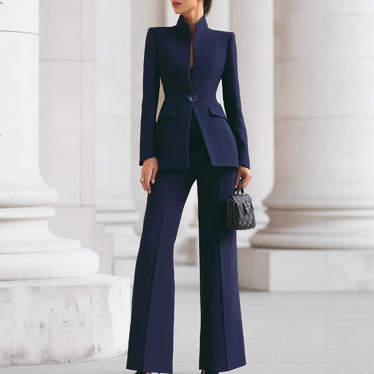Elegant Two-Piece Women’s Suit – Long Sleeve Blazer & Wide-Leg Pants