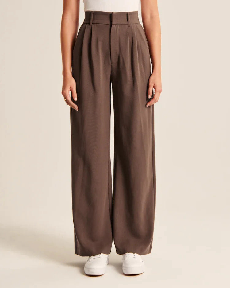 High-Waist-Hose mit geradem Bein, Taschen und weitem Bein, Freizeithose für Damen