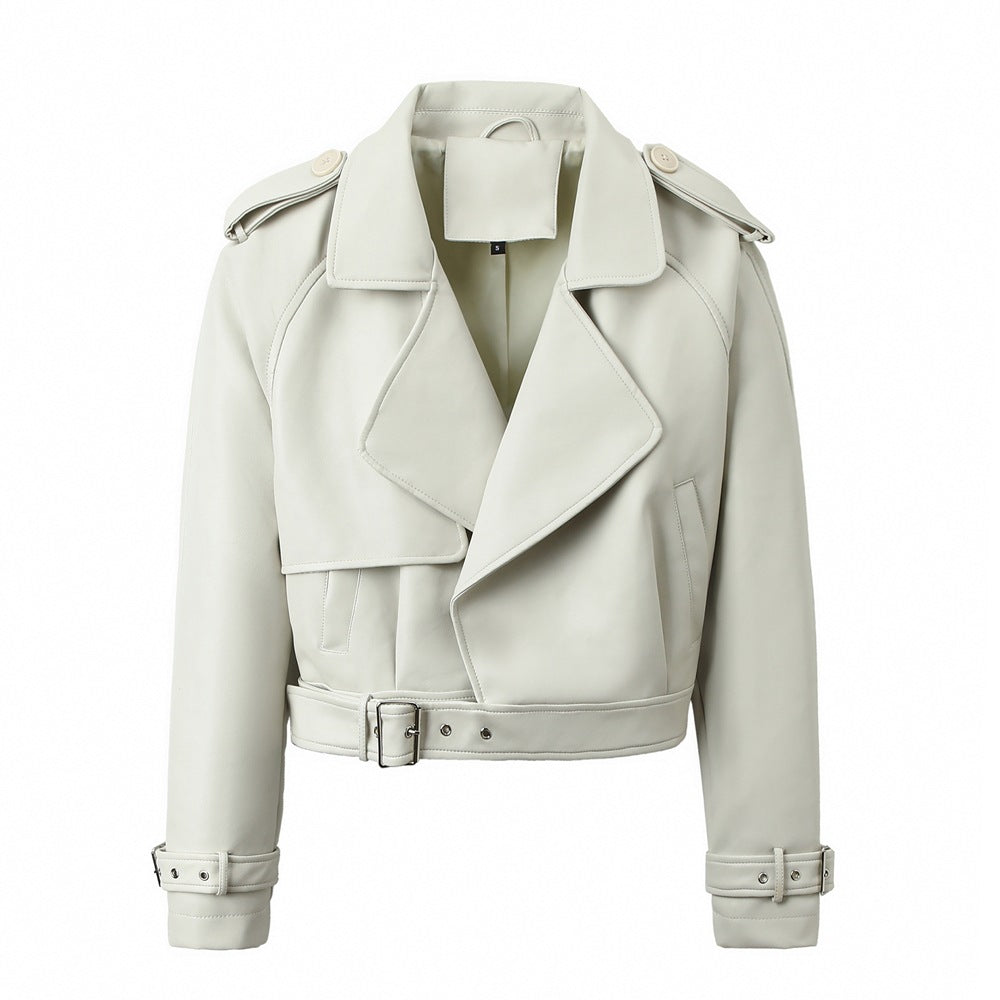 Damen-Lederjacke, einfarbig, leger, weite Passform