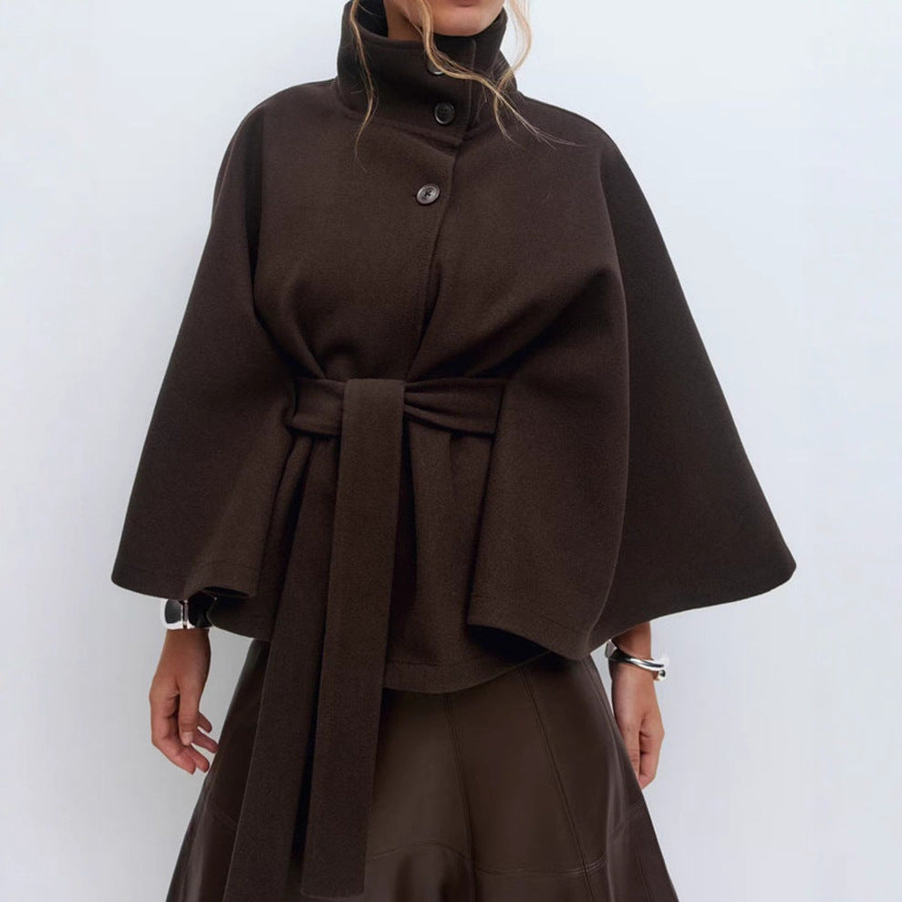 Stylish Women’s Outwear – Loose Fit High Neck Batwing Sleeve Trench Coat