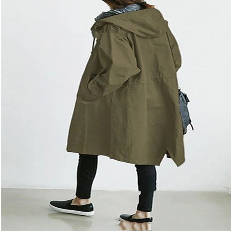 Damen Windbreaker Jacke Lässig Locker Knopf Taschen Kapuze Schnelltrocknend Winddicht Wasserdicht Kleidung für Outdoor Wandern Camping