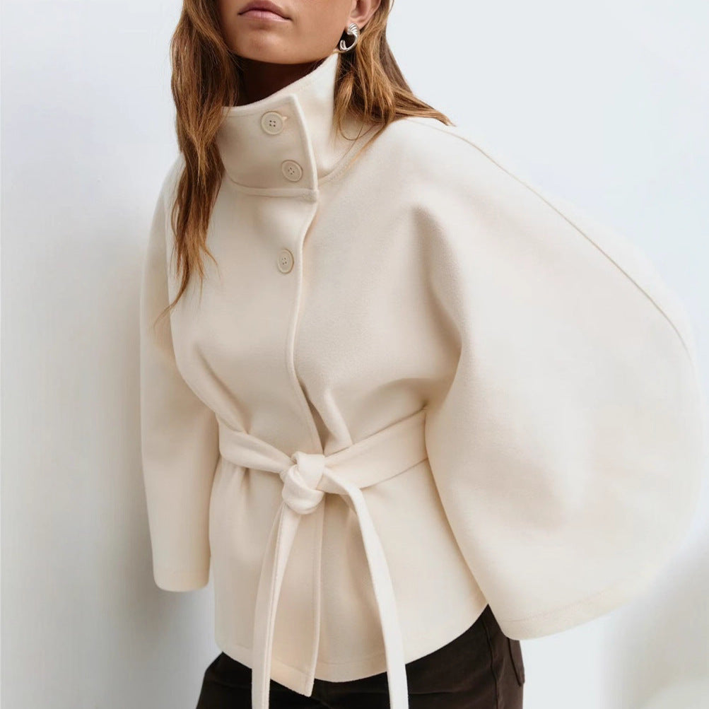 Stylish Women’s Outwear – Loose Fit High Neck Batwing Sleeve Trench Coat