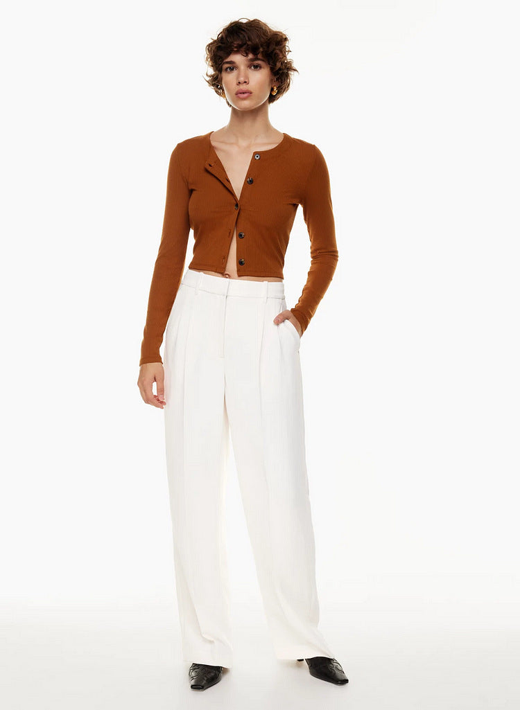 High-Waist-Hose mit geradem Bein, Taschen und weitem Bein, Freizeithose für Damen