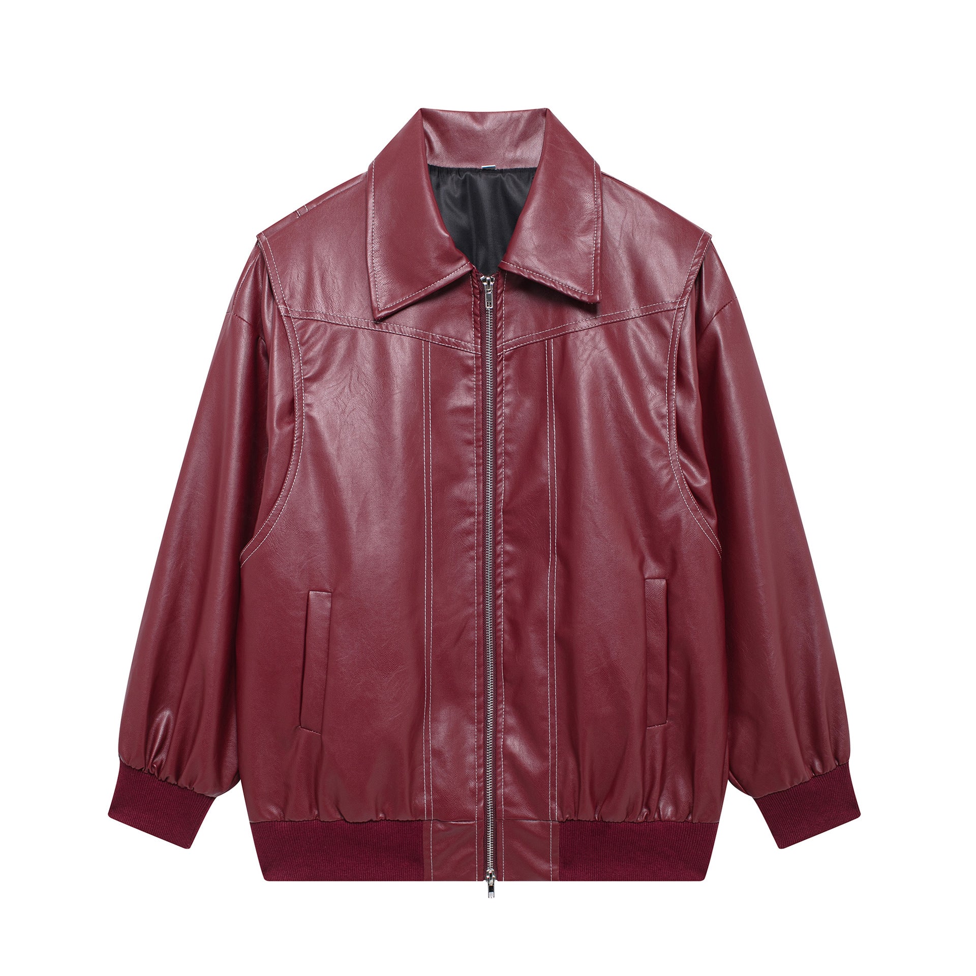 Lockere Mode Revers Jacke Reißverschluss Coole Langarm Reißverschluss Moto Biker Lederjacke Damenbekleidung