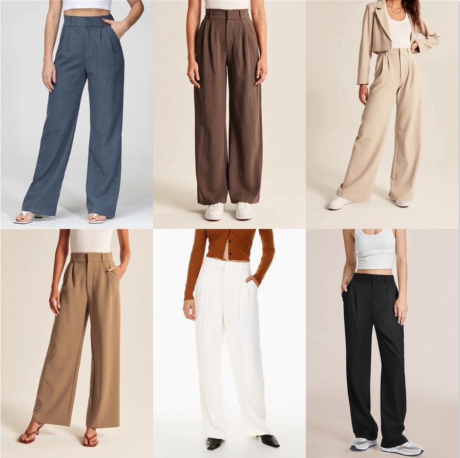High-Waist-Hose mit geradem Bein, Taschen und weitem Bein, Freizeithose für Damen