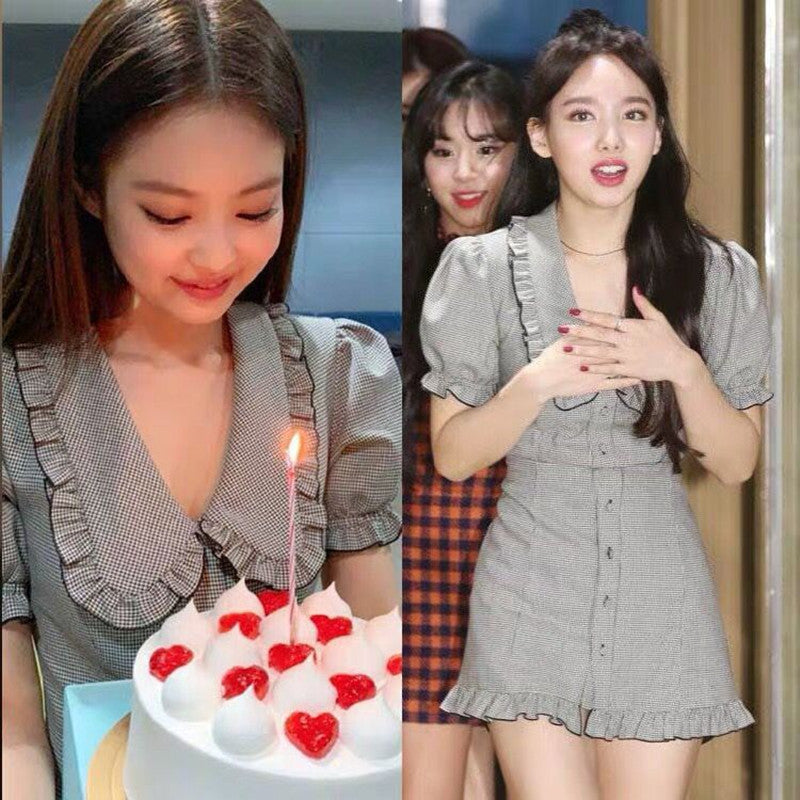 Kim jennie plaid dress women