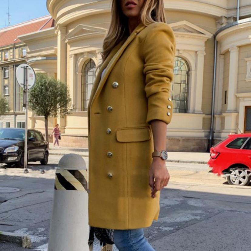 Woll-Reversjacke mit zweireihigem Design, modischer, lässiger Trenchcoat für Damen, Herbst-Winter-Mantel, mittellang