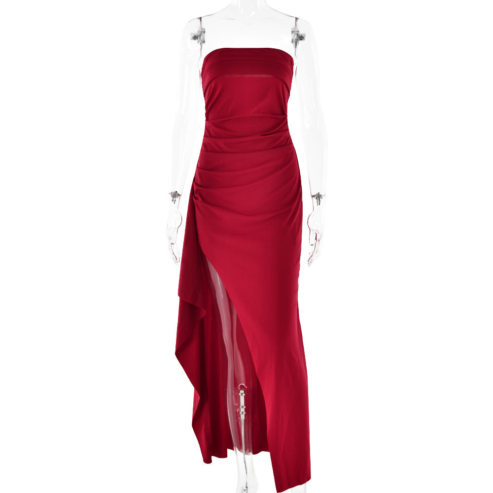 Trägerloses plissiertes Maxi-Brautjungfernkleid für Damen