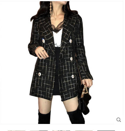 Kim Jennie Look Inspired Small Sweet Milk Plaid Suit Double-breasted Jacket