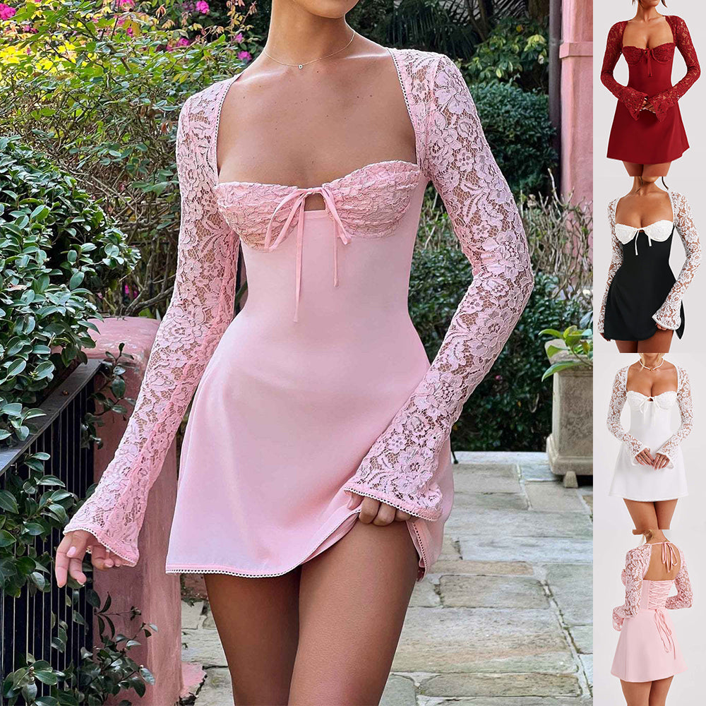 Women’s Y2K Lace Dress – Sexy Corset Backless Lace-Up Short Party Outfit