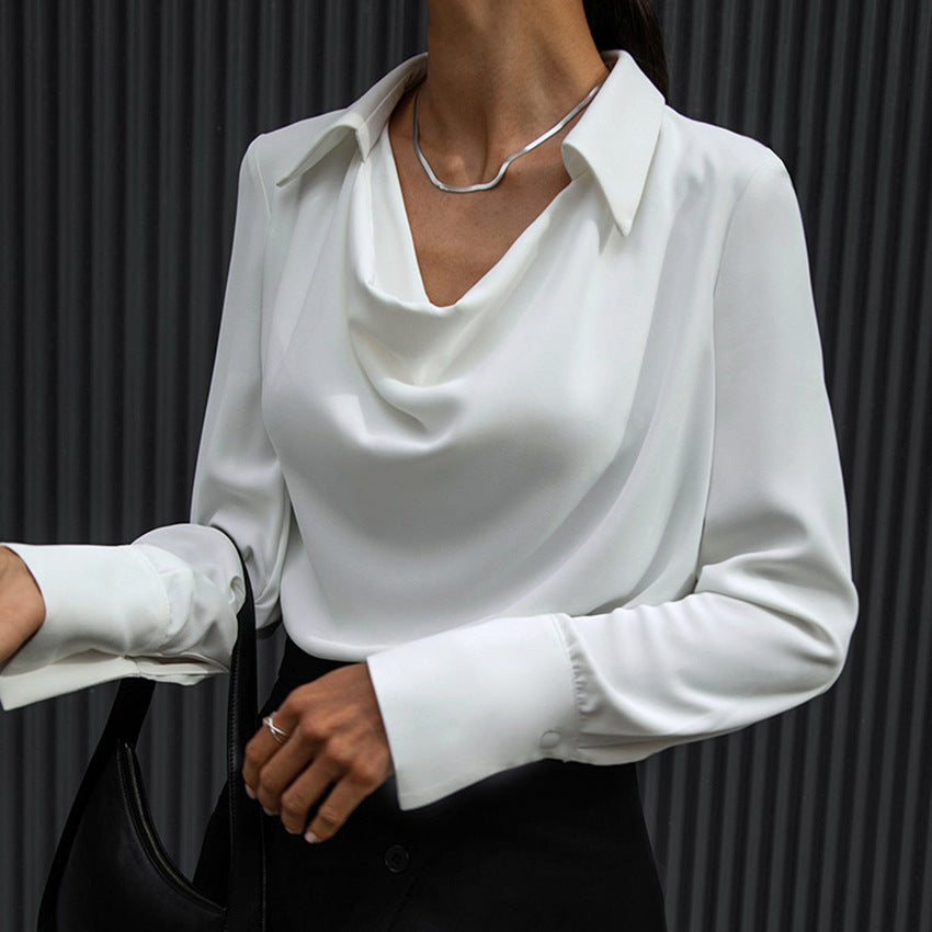 Elegante Pendlerbluse – Unifarbenes Langarm-Modetop mit Kragen