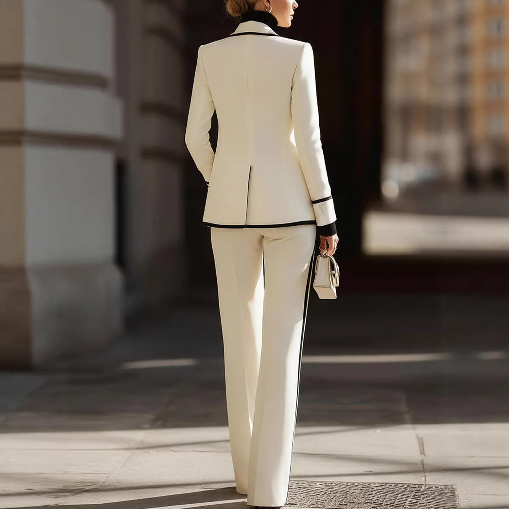 “Stylish Long Sleeve Blazer Suit – Double-Breasted Jacket with Casual Pants