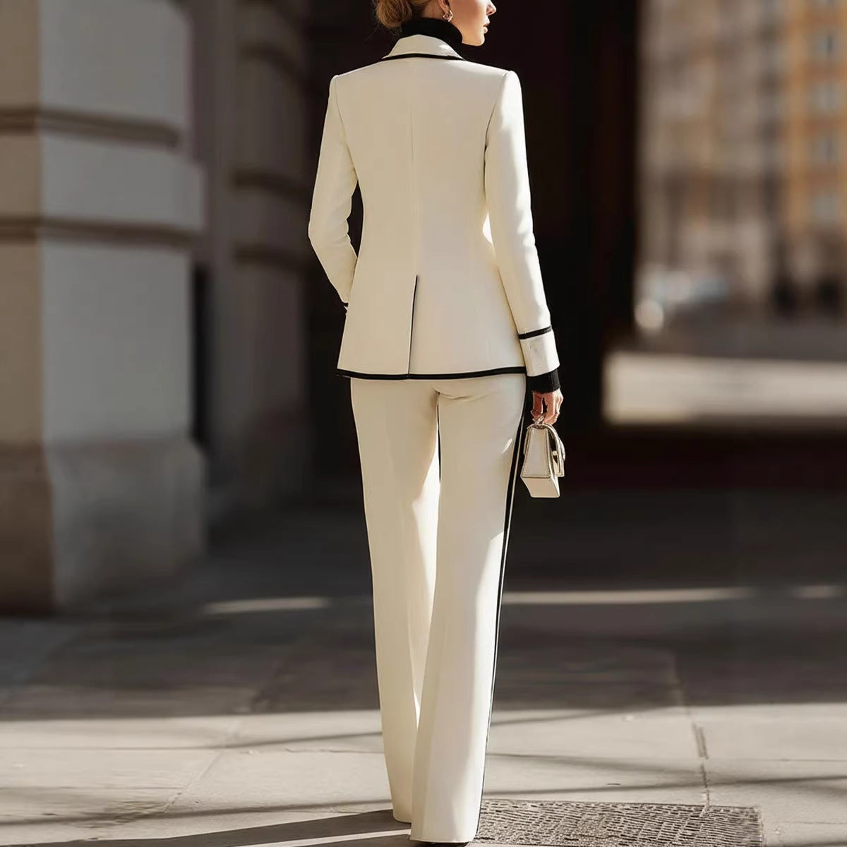 “Stylish Long Sleeve Blazer Suit – Double-Breasted Jacket with Casual Pants