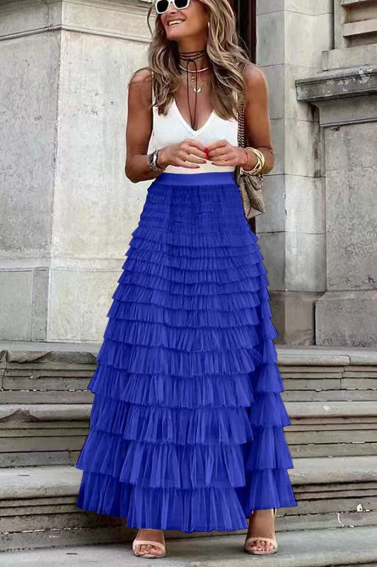 Women’s Summer Mesh Maxi Skirt – Layered Ruffle Cake Style Party Outfit