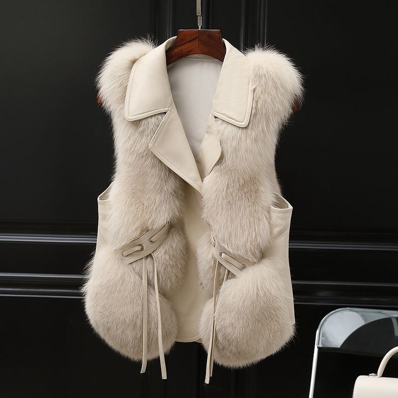 Pelzweste Kurzmantel Herbst und Winter Neue Patchwork Winterfuchs Pelzjacke Damen Kurzer Kunstpelzmantel Elegante Weibliche Warme Weste