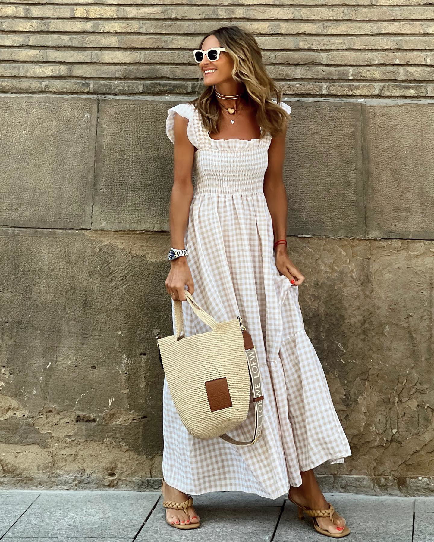 Women’s Summer Plaid Dress – Sleeveless A-Line Pleated Ruffle Beach Outfit