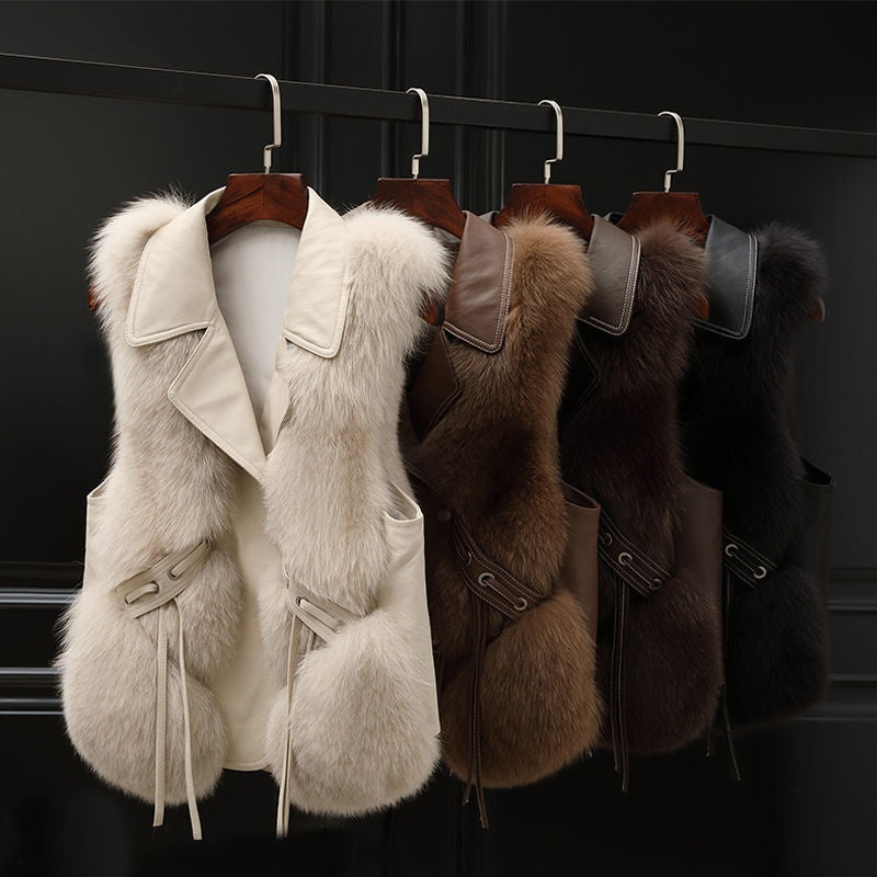 Pelzweste Kurzmantel Herbst und Winter Neue Patchwork Winterfuchs Pelzjacke Damen Kurzer Kunstpelzmantel Elegante Weibliche Warme Weste