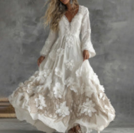 Retro Bohemian Floral Linen Maxi Dress, Loose Fit