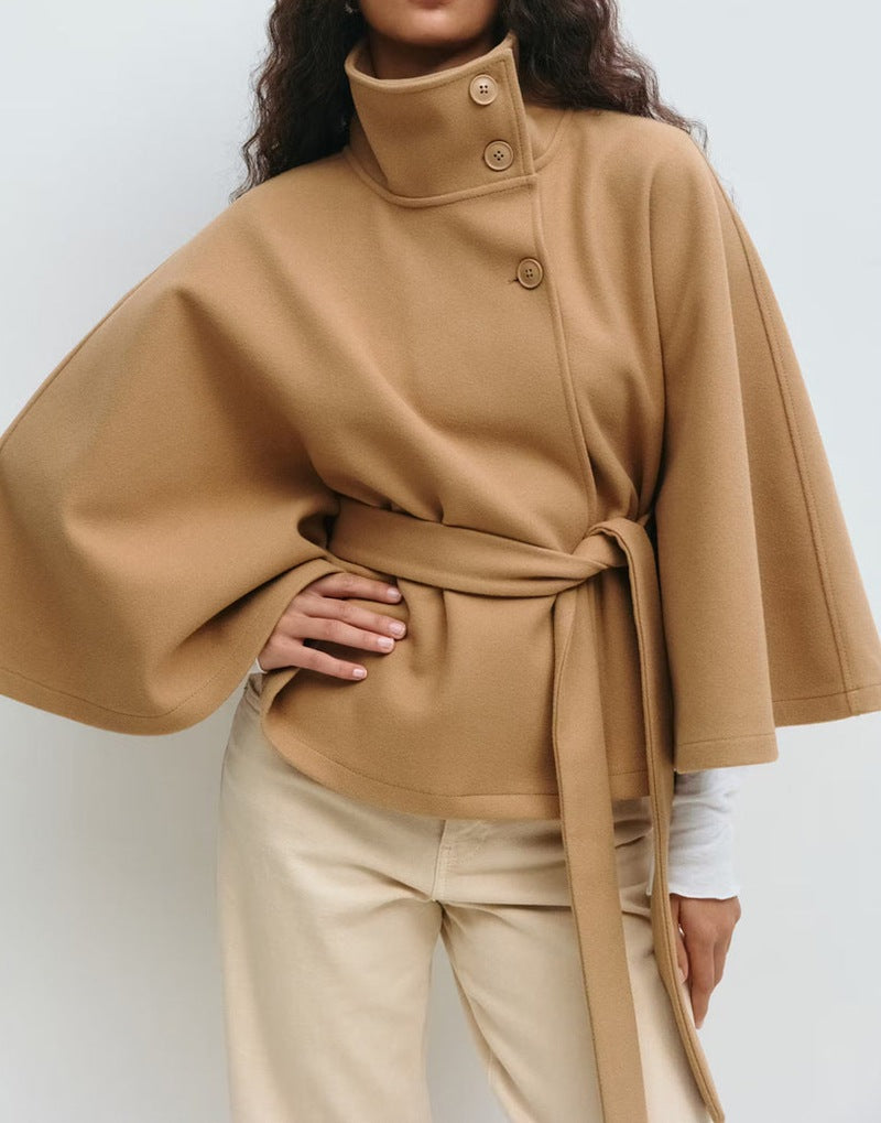 Stylish Women’s Outwear – Loose Fit High Neck Batwing Sleeve Trench Coat