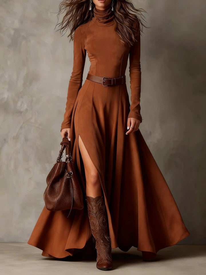 Langes stylisches Kleid mit GürtelEuropäische und amerikanische Mode