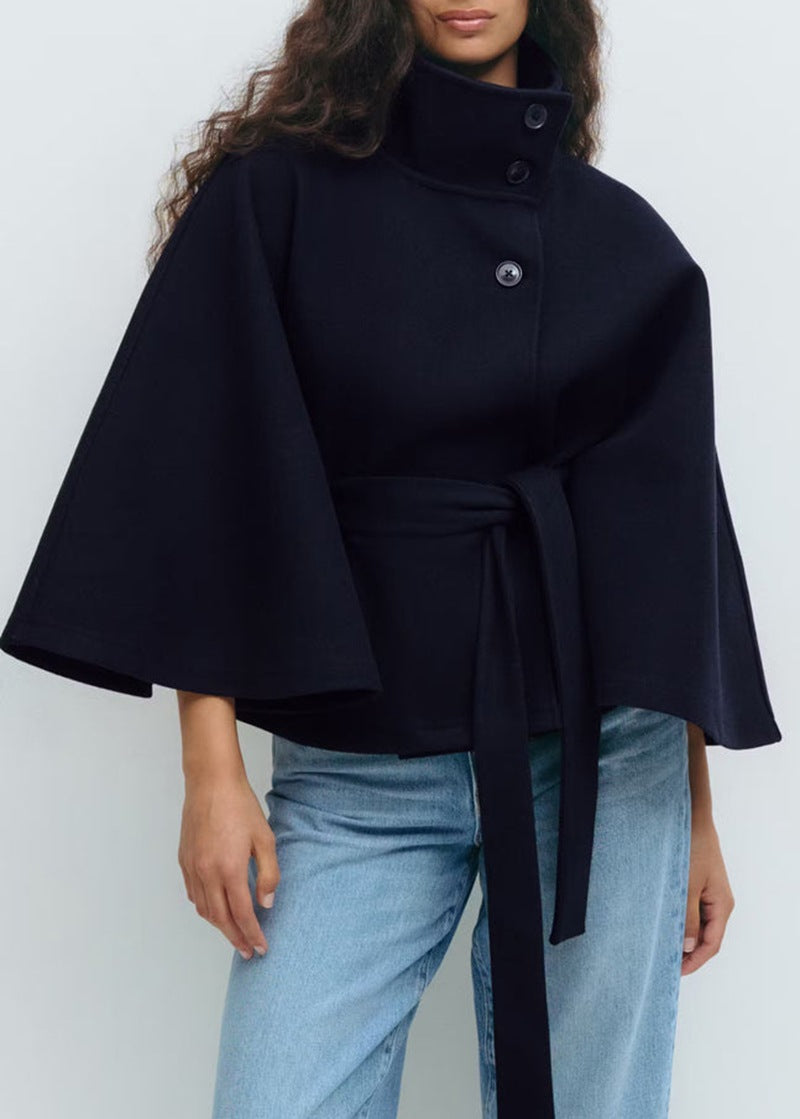 Stylish Women’s Outwear – Loose Fit High Neck Batwing Sleeve Trench Coat
