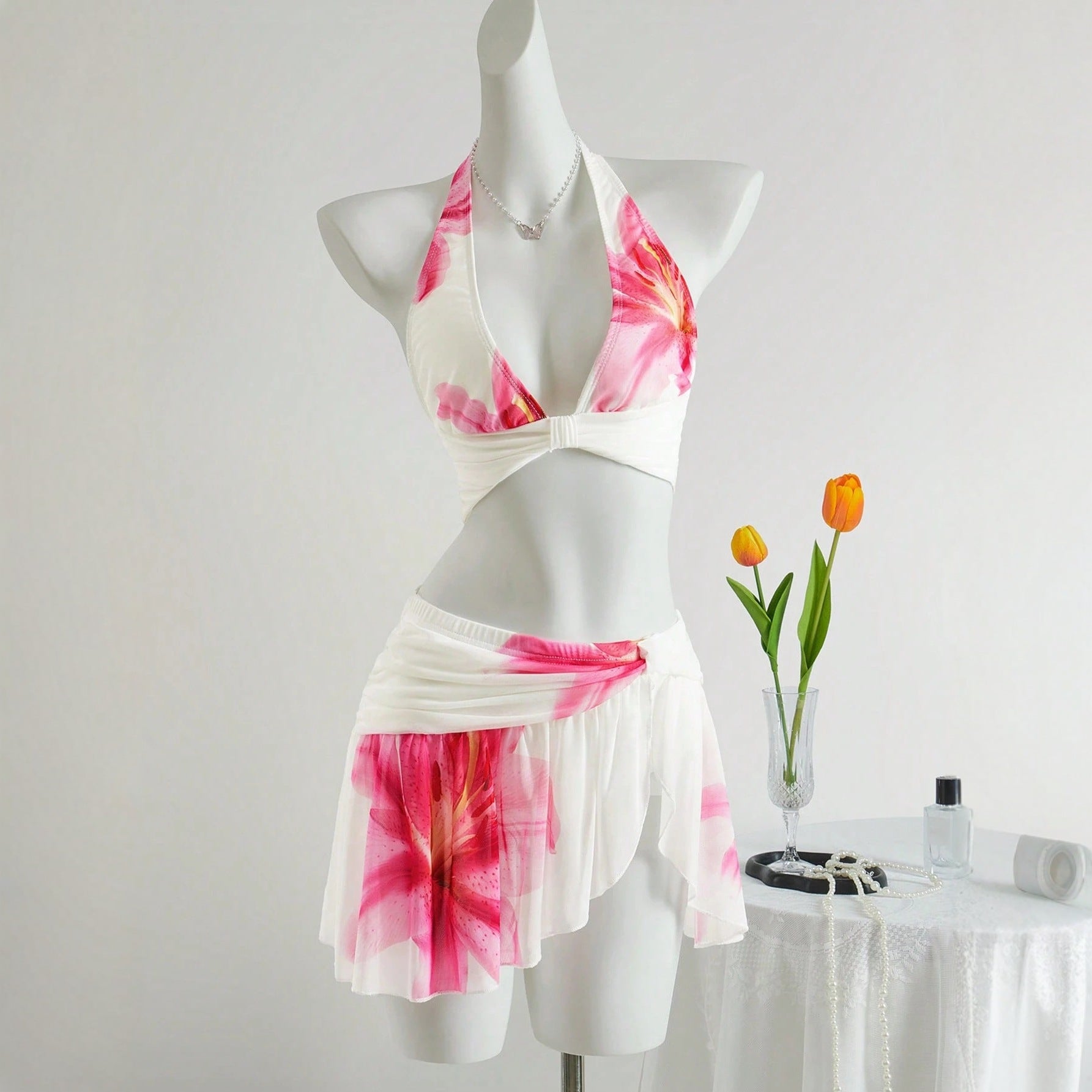 Luxury Two-Piece Bikini – Slim Fit Skirt Style with Mesh Panels