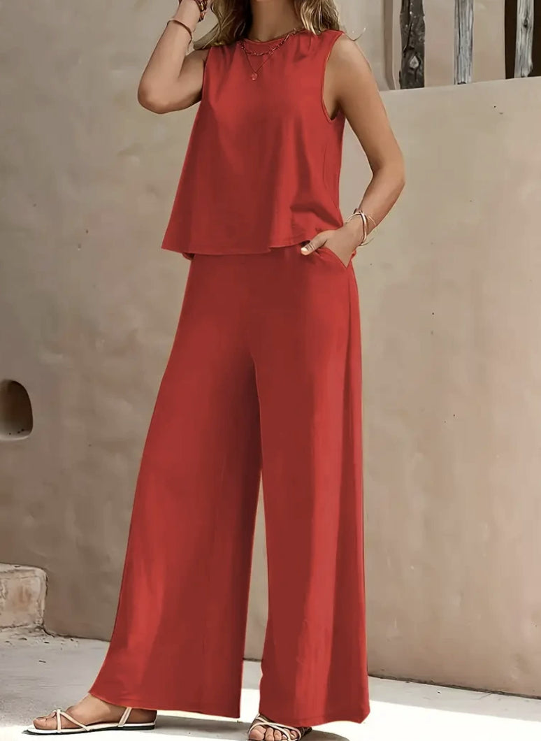 Stylish Women’s Co-ord Set – Solid Color Casual Top & Straight Trousers