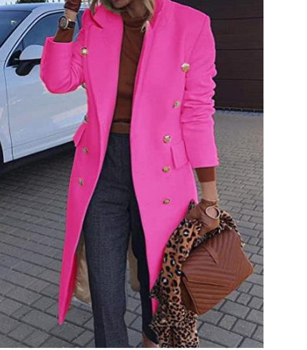 Woll-Reversjacke mit zweireihigem Design, modischer, lässiger Trenchcoat für Damen, Herbst-Winter-Mantel, mittellang