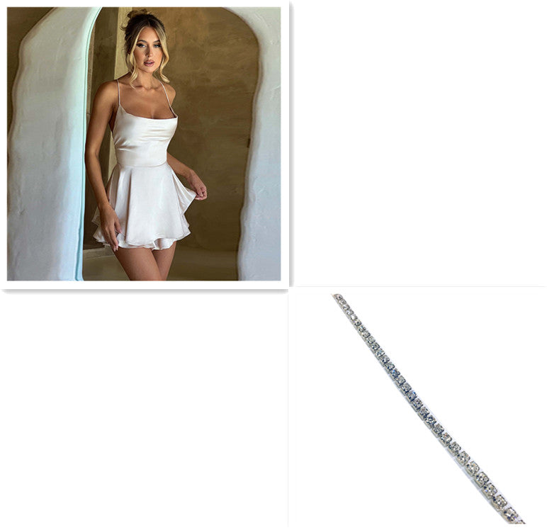 Eleganter Party-Minikleid – Satin, schmale Träger, rückenfrei, zum Schnüren