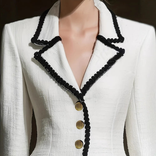 New Womens Elegant Tweed Blazer With Lace Trim