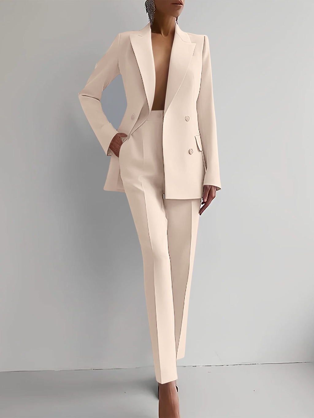 Women’s Business Casual Suit – Long Sleeve Single-Breasted Jacket with Slim Fit Trousers