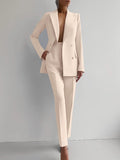 Women’s Business Casual Suit – Long Sleeve Single-Breasted Jacket with Slim Fit Trousers